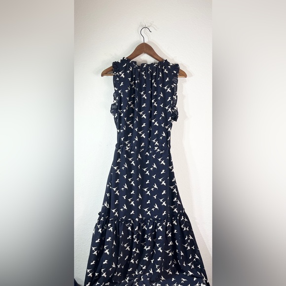 MISA Los Angeles Martina Midi Dress Navy Birds Sz L - Picture 6 of 9